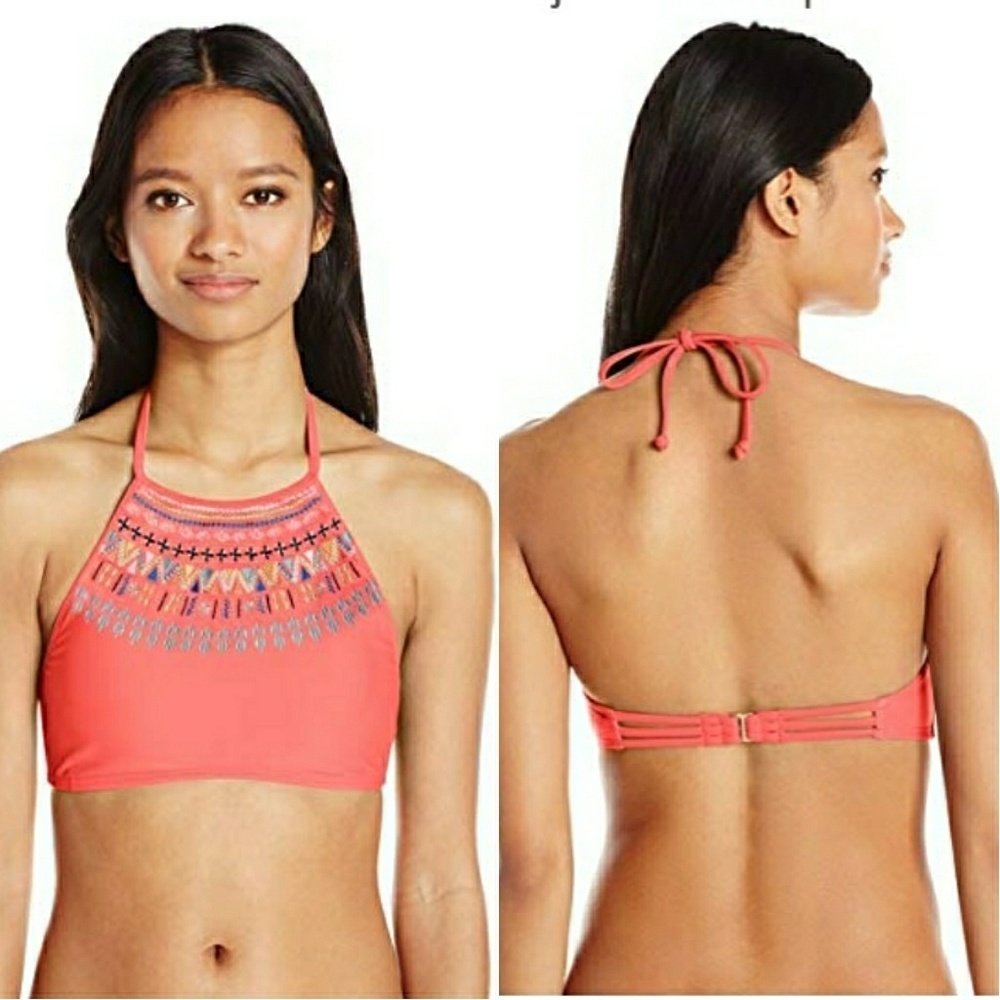 NWT Hobie Aztec Embroidered Halter Top Coral XL